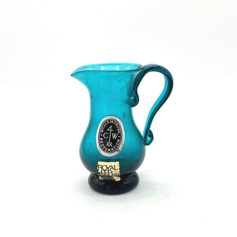 CW Williamsburg Restoration Royal Leerdam Holland Teal Blue Glass Pitcher Small